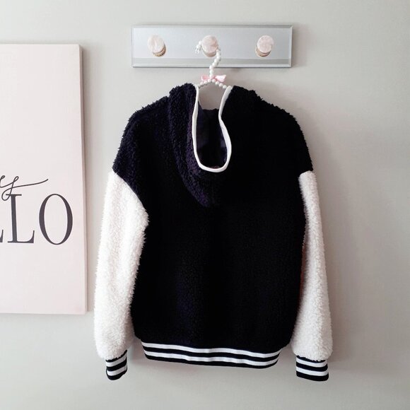 EUC Icone Simons black & white faux fur soft-feel Varsity-inspired sweatshirt, S - Picture 9 of 9